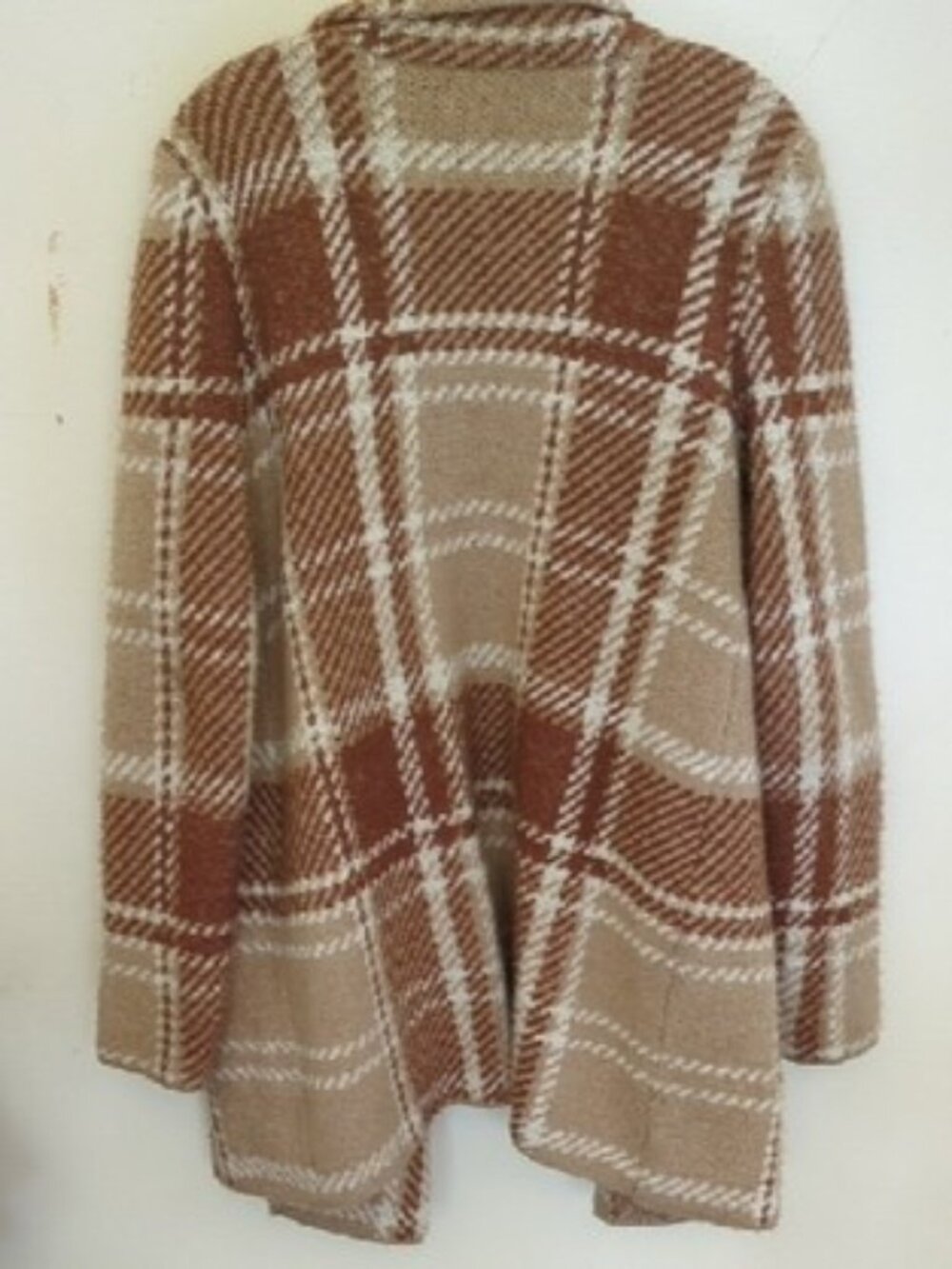 Cato Cozy Plaid Open Longline Cardigan - Camel & Cream - Picture 5 of 7